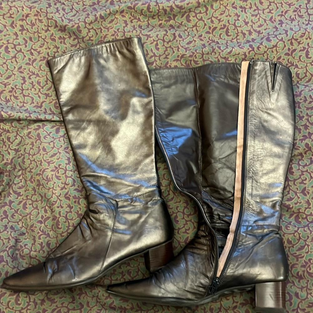 Leather pewter color knee hi boots